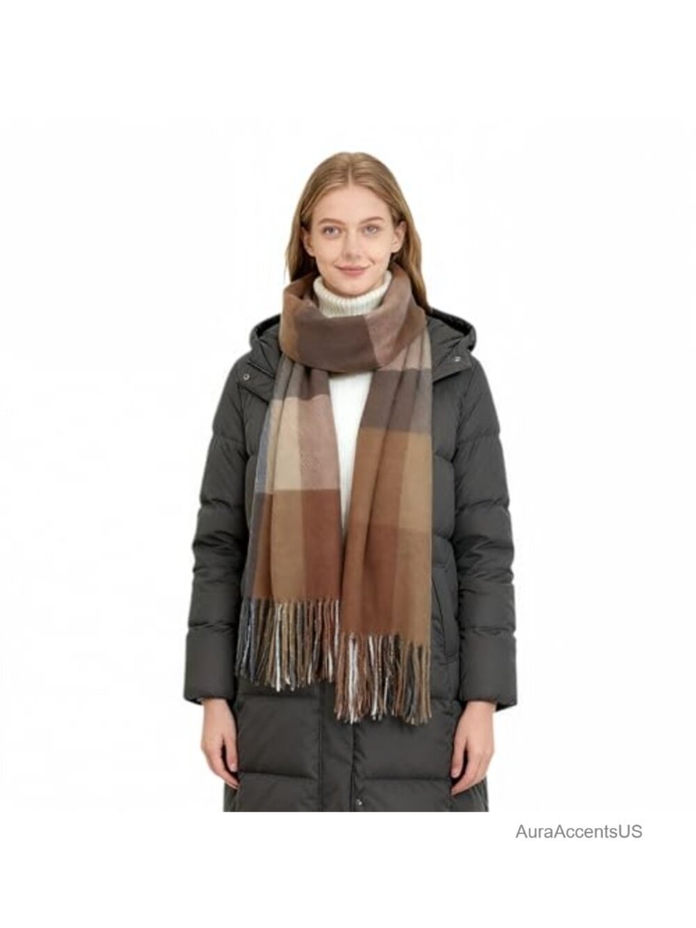 Women Plaid Winter Scarf Cashmere Feel Wrap Shawl Fringe Tassels